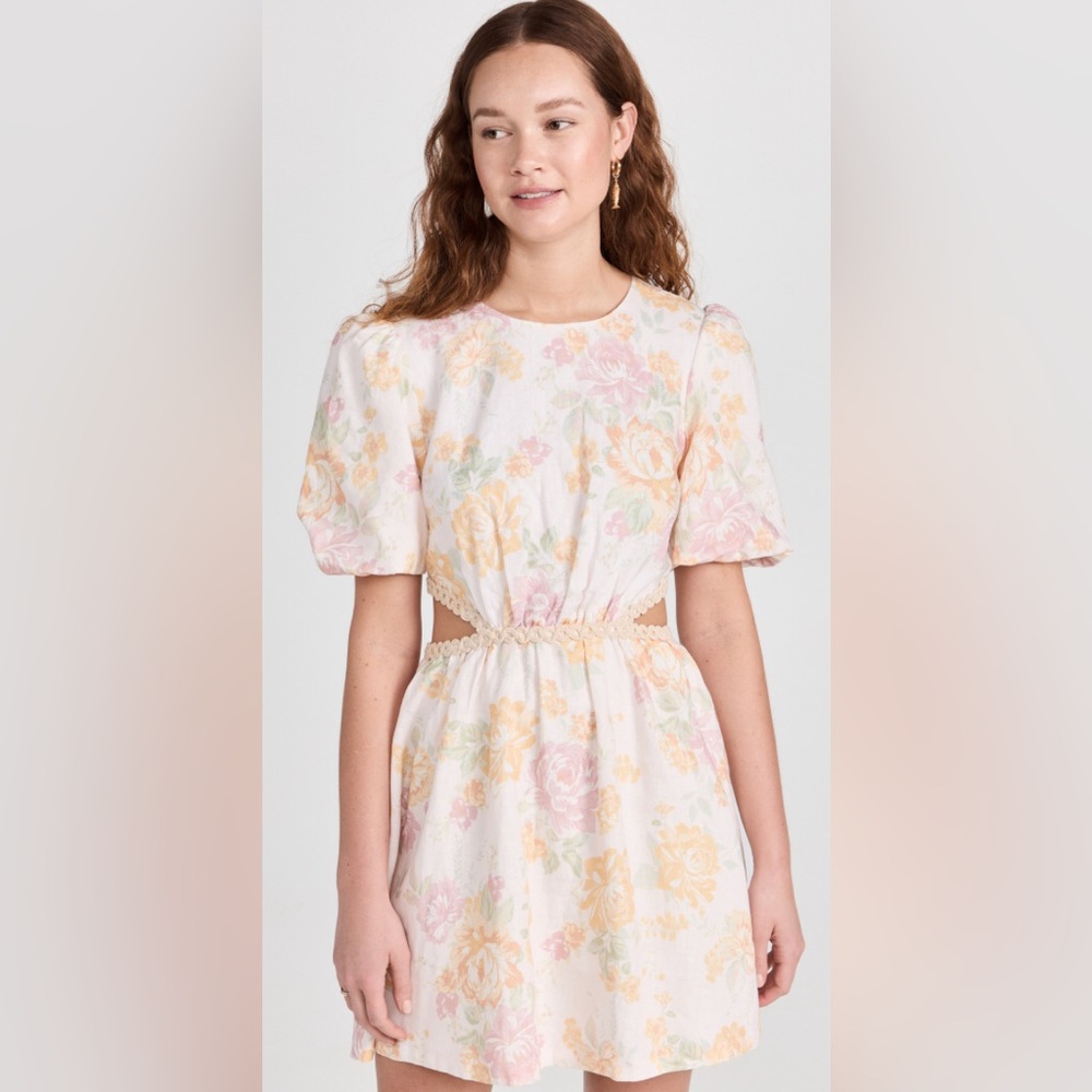 WAYF 100% Linen Plaza Lace Mini Dress Round Neck Zip Closure Short Sleeve NWT XL